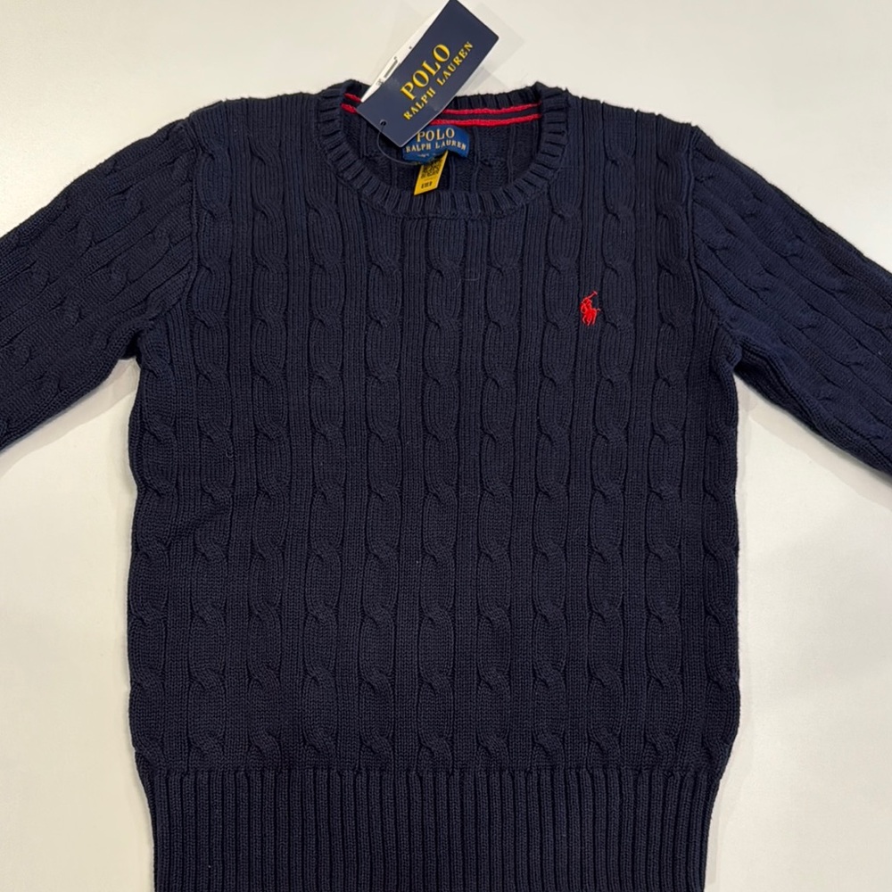 Polo by Ralph Lauren Boys Navy cable knit Sweater nwt size 7